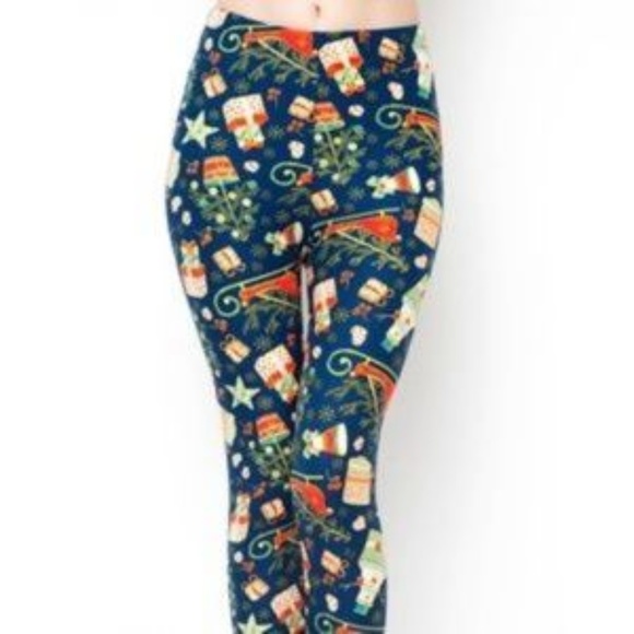 Christmas Holiday Leggings with Snowmen & Sleigh - Picture 2 of 4